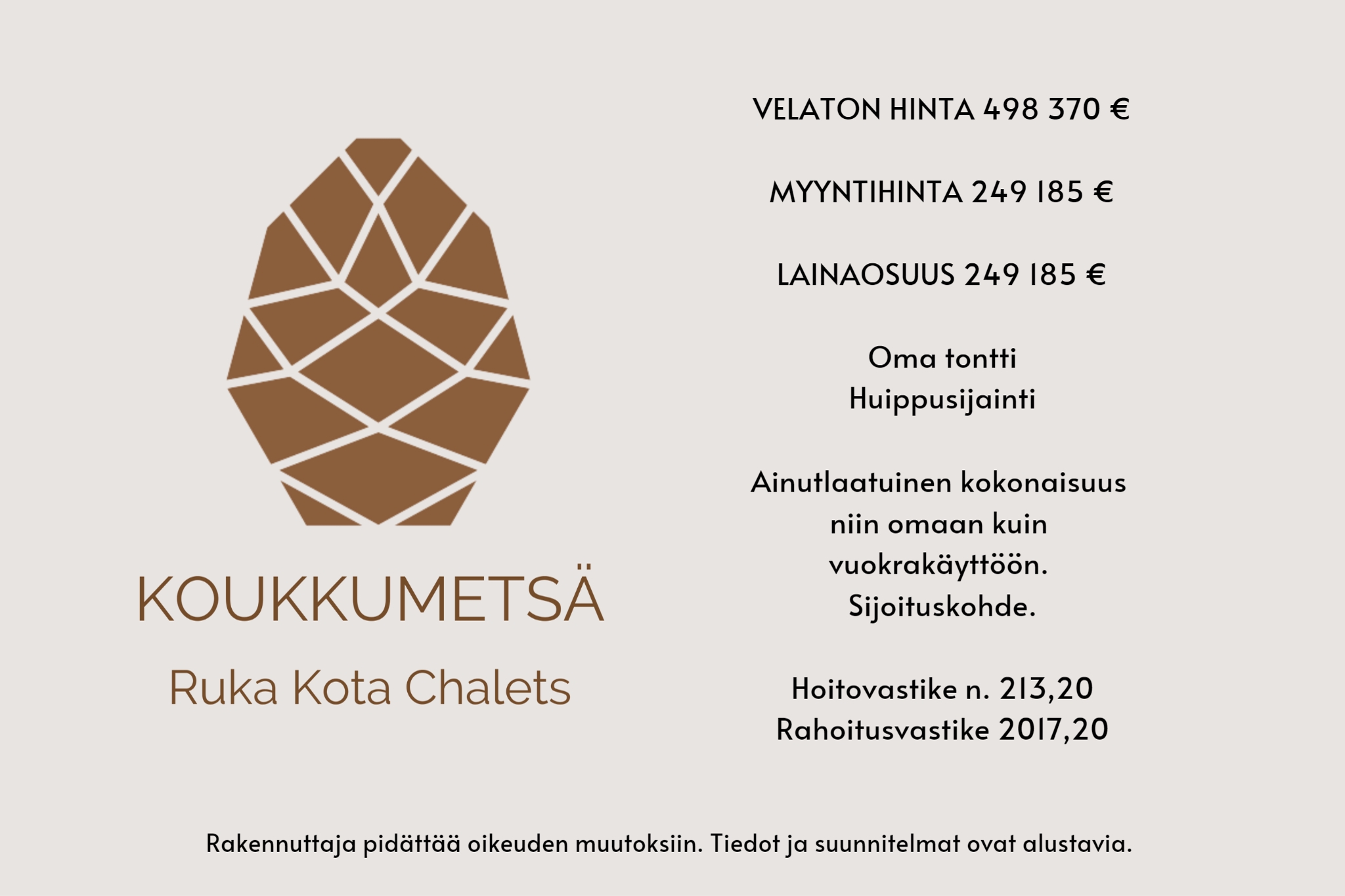 Kohdetiedot, kooste, Koukkumetsä Ruka Kota Chalets, loma-asunto Kuusamo