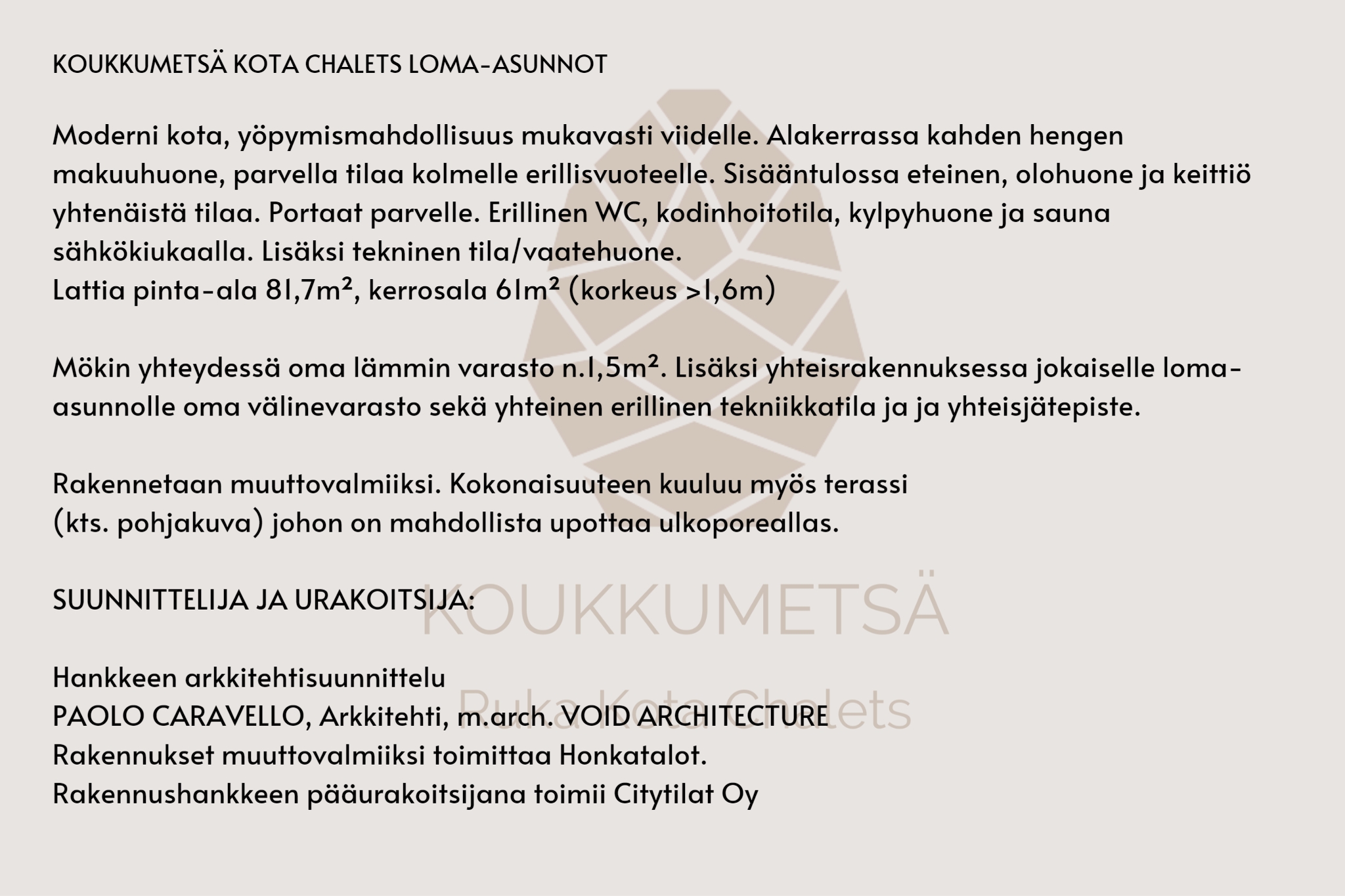 Kohdetiedot, kooste, Koukkumetsä Ruka Kota Chalets, loma-asunto Kuusamo